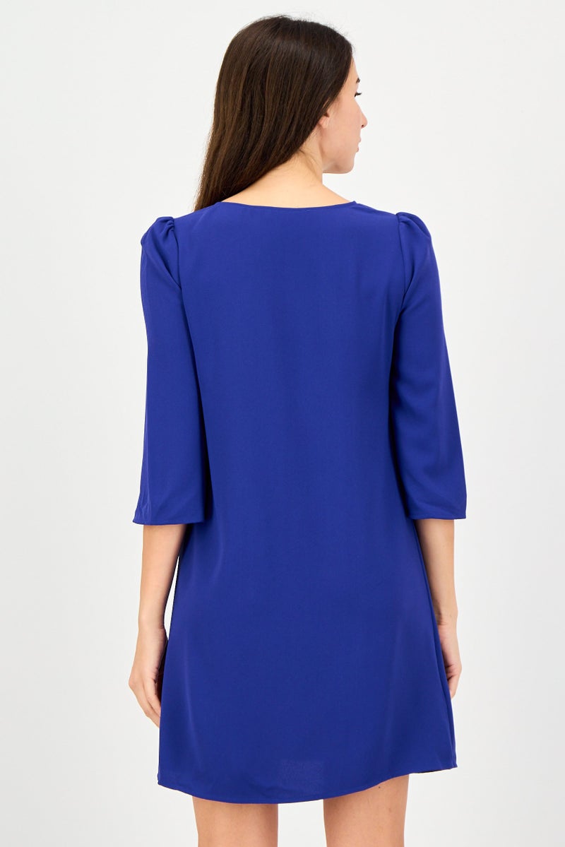 promod Women Plain Mini Casual Dress, Indigo - Image 2